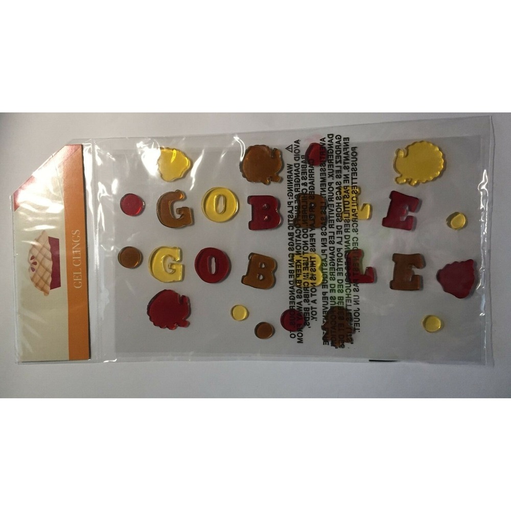 NEW Fall Autumn GOBBLE GOBBLE Turkey Thanksgiving Leaves 26 pc Window Gel Clings